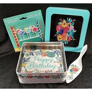 Pioneer Woman Tin napkins cake candles & server